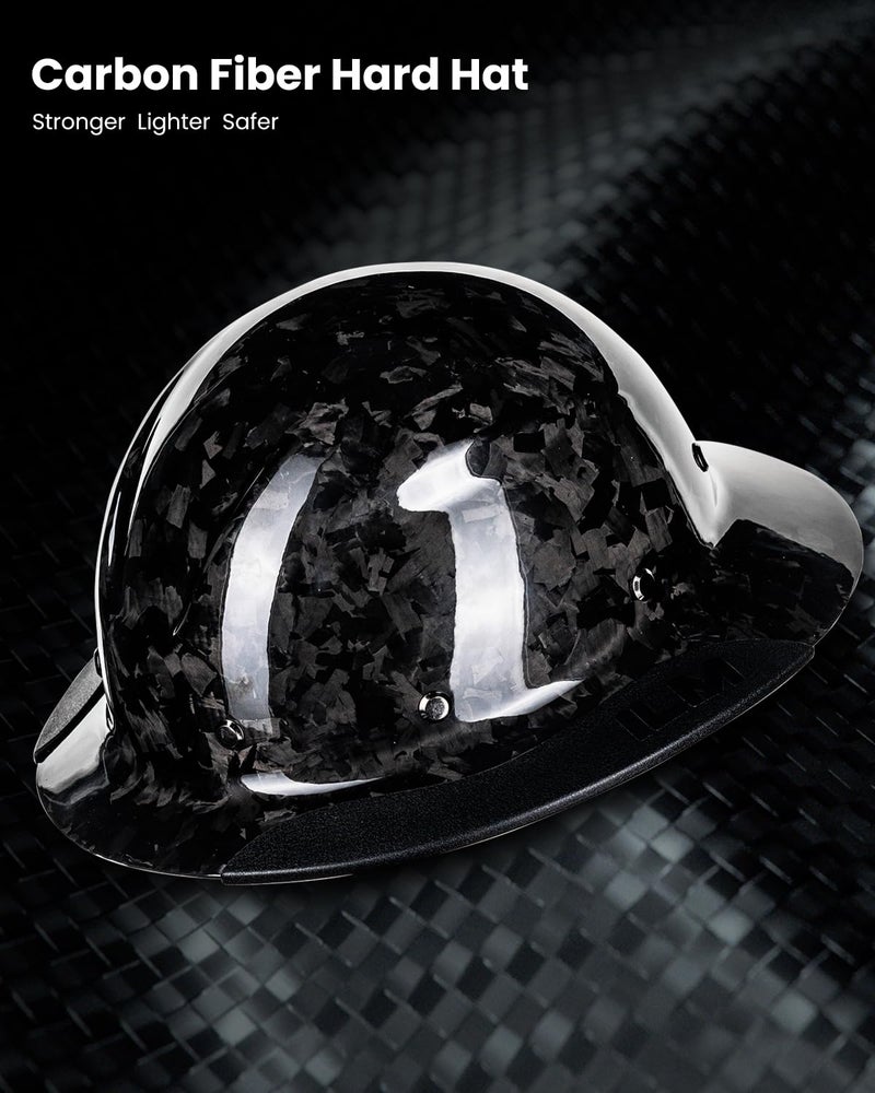 ILM Carbon Fiber Full Brim Hard Hat for Men with 4-8 Point Suspension OSHA and ANSI Construction Safety Hat Model MS401, ForgedCarbonFiber - Image 2