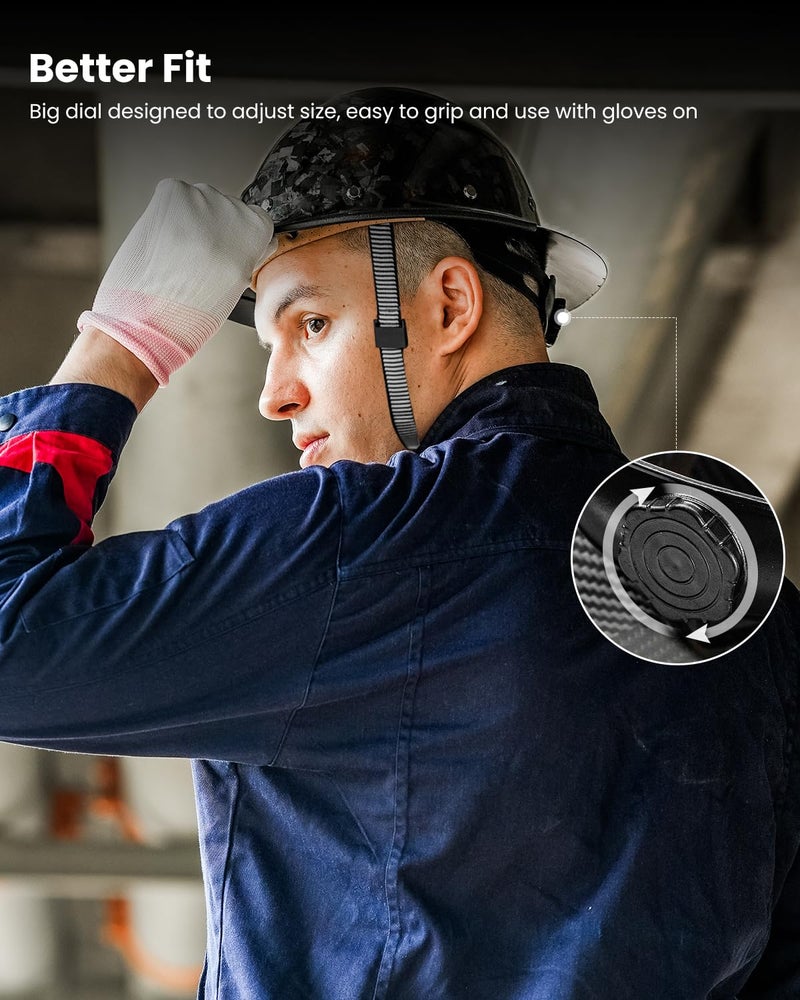 ILM Carbon Fiber Full Brim Hard Hat for Men with 4-8 Point Suspension OSHA and ANSI Construction Safety Hat Model MS401, ForgedCarbonFiber - Image 5