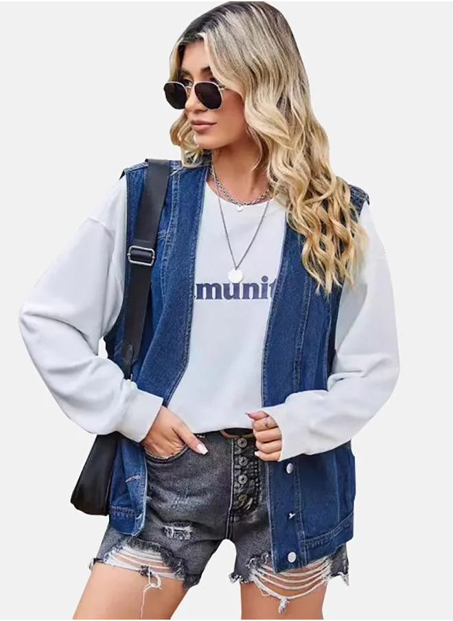 YUNIQEE Blue Open front Sleeveless Denim Jacket