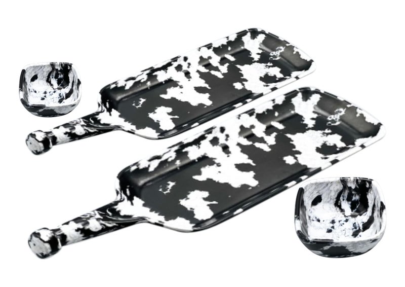 ZIDO Pack of 2 Multipurpose Bat Shape Platter (1 Large & 1 Medium) with 2 Dip Bowl for All Type of Snacks Like Momos, Spring Roll, Chili Potato, Paneer Tikka, Chaap, Tandoori Items and as Your Wish - Image 1