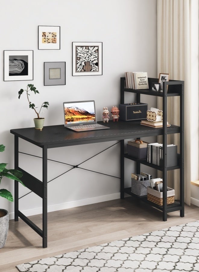 Harlan Office Table with Storage Shelves, Study Table with Bookshelf, Sturdy Computer Desk, Writing Workstation & Home Office Desk - Image 1