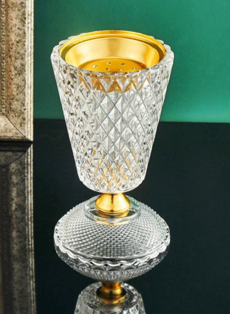 SAQOWARE Crystal Finished Madkhan Bakhoor Burner | Incense Burner Clear | Crystal Glass Bakhoor Burner | Oud burner | Incense Bakhoor Charcoal Burner | Frankincense Burner | Madkhan | Mabkhara -Clear  - Image 2
