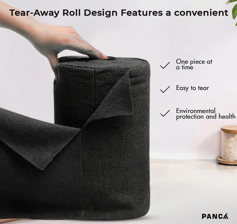 PANCA Microfiber Cleaning Cloth Roll Big Size, 50Pcs, 5000 Times Washable - 20X Cheaper Than Paper Towel Roll - Ultra AbsorbentMicrofiber Cleaning Cloth for Kitchen - Tearable, Reusable (Black) - Image 2