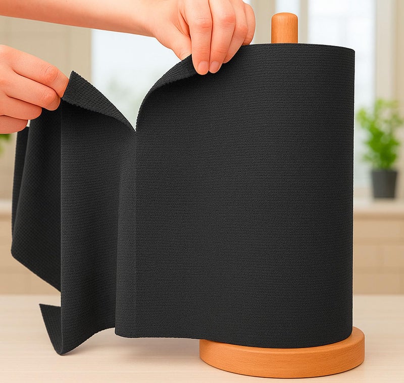 PANCA Microfiber Cleaning Cloth Roll Big Size, 50Pcs, 5000 Times Washable - 20X Cheaper Than Paper Towel Roll - Ultra AbsorbentMicrofiber Cleaning Cloth for Kitchen - Tearable, Reusable (Black) - Image 1