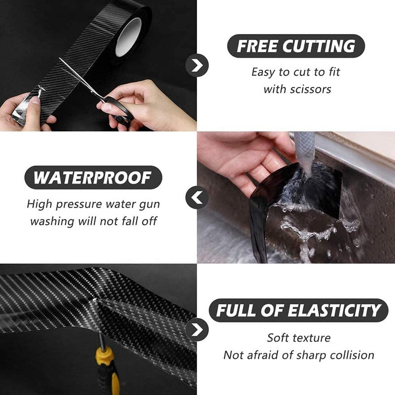 VINSU Polyvinyl Chloride Car Door Sill Protector Bumper Protector,Black Carbon Fiber Car Wrap Film,Car Sticker Protector Strip,High Gloss Anti Scratch Tape,Waterproof Protection Film(2 InchX5 Meter) - Image 2