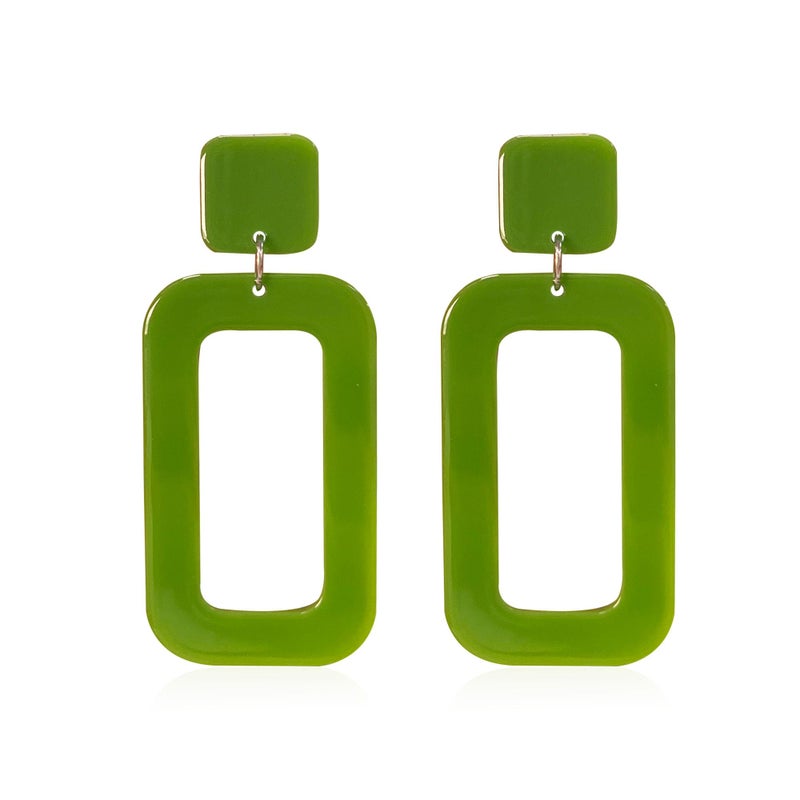 YUNXI 70s Vintage Minimalist Multicolor Acrylic Geometric Square Hollow Drop Dangle Neon Earrings Retro 80s Party Costume Accessory Jewelry for Women With Box (Green) - Image 1