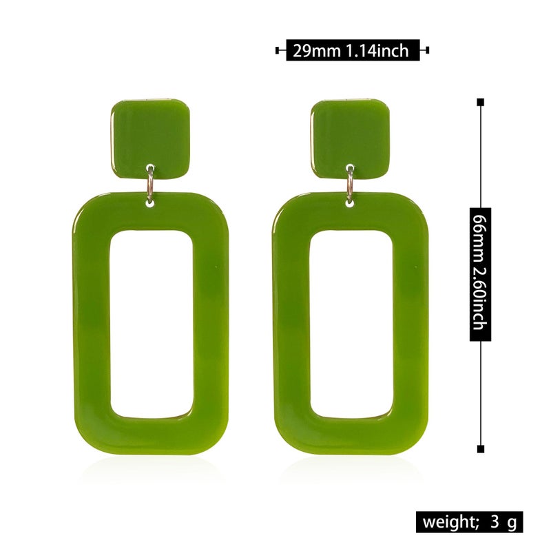 YUNXI 70s Vintage Minimalist Multicolor Acrylic Geometric Square Hollow Drop Dangle Neon Earrings Retro 80s Party Costume Accessory Jewelry for Women With Box (Green) - Image 5