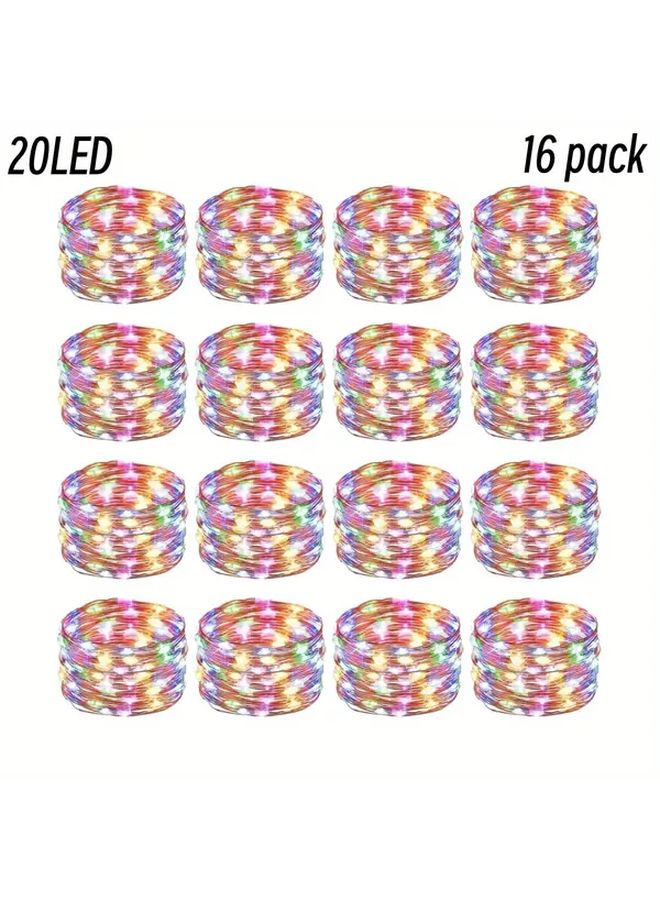 16 قطعة أضواء الجنية LED تعمل بالبطول 6.5 قدم 20 LED أضواء سلسلة لحفلات الزفاف - Image 1