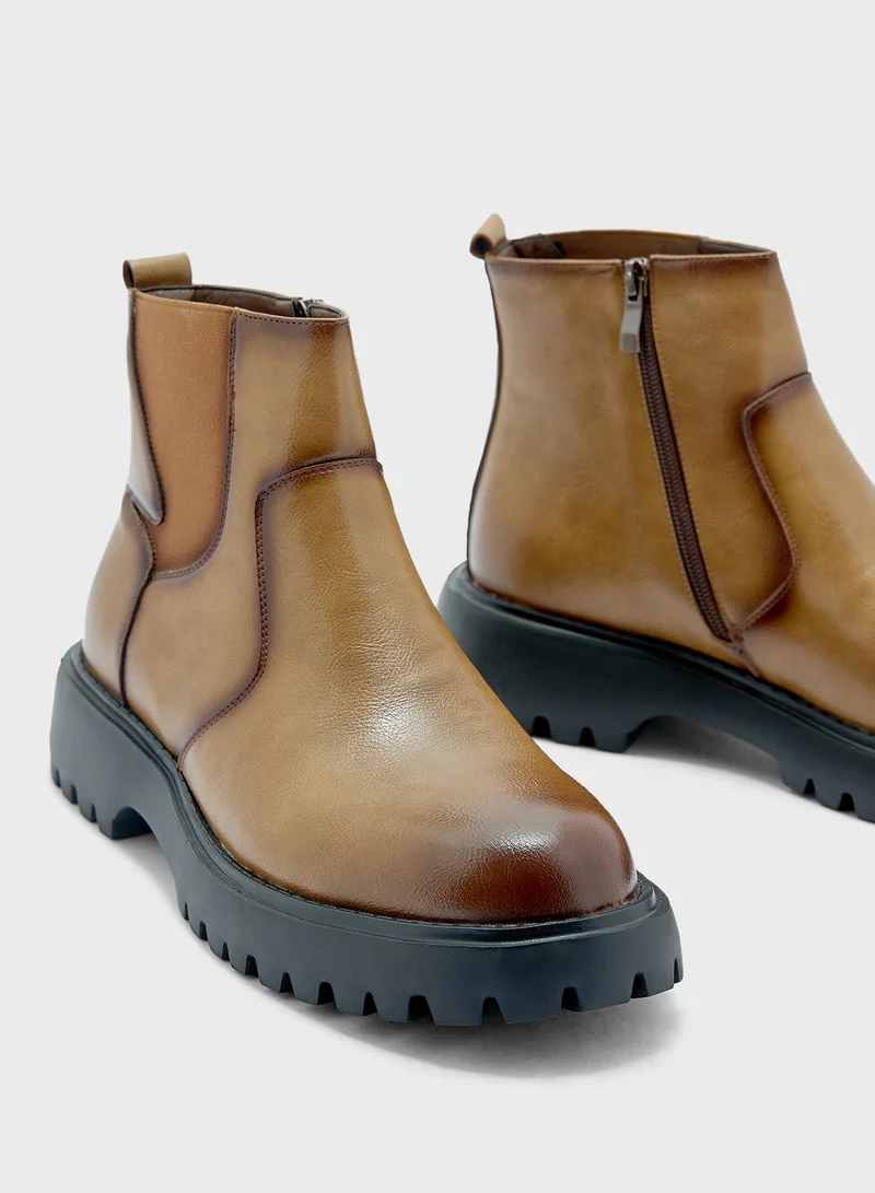 Robert Wood Brown Chunky Pull On Boots for Men | Best Price UAE
