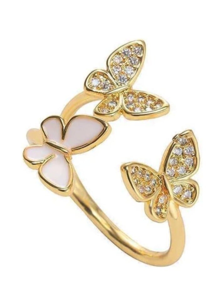بونكا خواتم بونكا البراقة للنساء والفتيات  خاتم الفراشة الذهبي والأبيض - Image 1