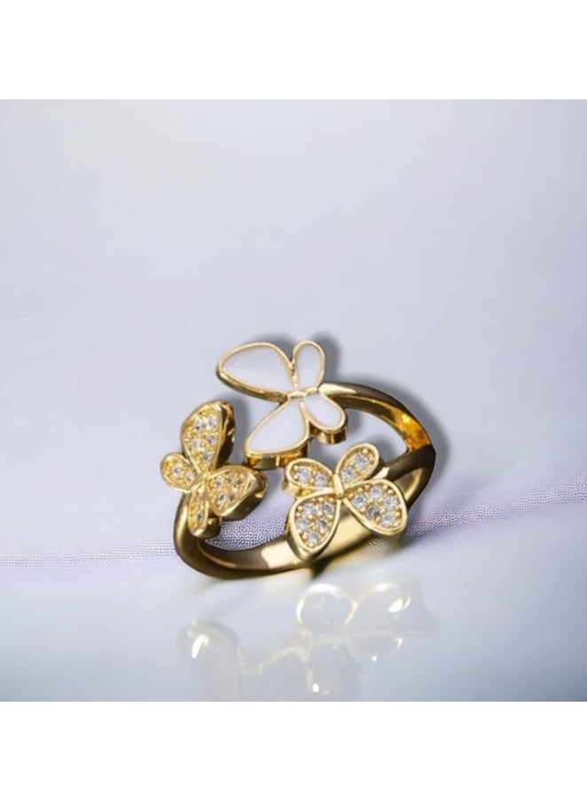 بونكا خواتم بونكا البراقة للنساء والفتيات  خاتم الفراشة الذهبي والأبيض - Image 2