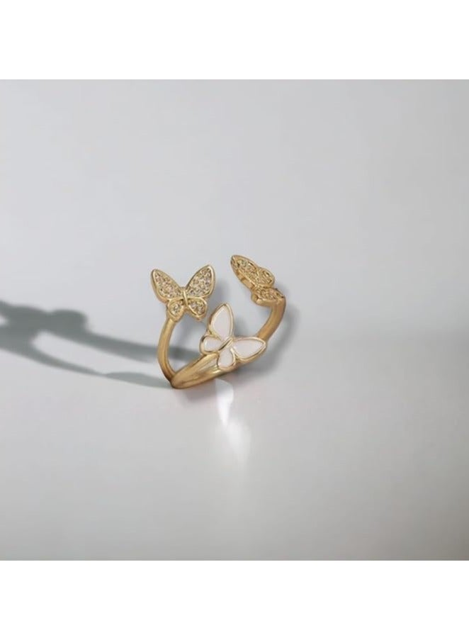 بونكا خواتم بونكا البراقة للنساء والفتيات  خاتم الفراشة الذهبي والأبيض - Image 3