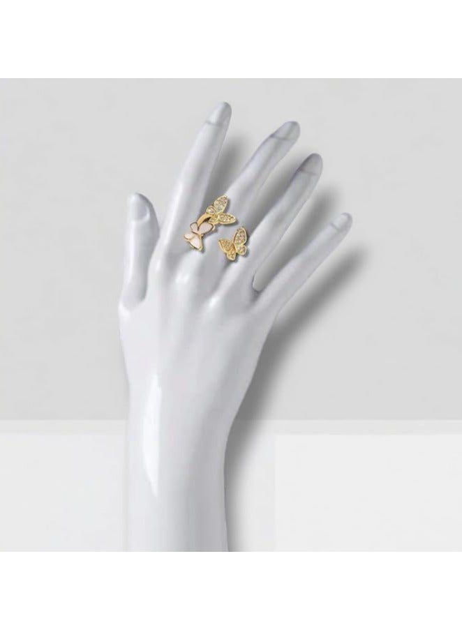 بونكا خواتم بونكا البراقة للنساء والفتيات  خاتم الفراشة الذهبي والأبيض - Image 4