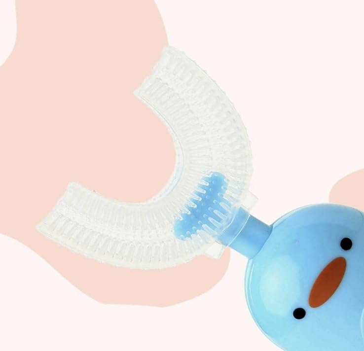 TRENDY PACK OF 1 PCS Baby U-Shaped Toothbrush - Silicone Bristles, U-Shaped 360° Oral Cleaning, Cartoon Handle Design, Soft and Safe for Infants and Toddlers - Image 2