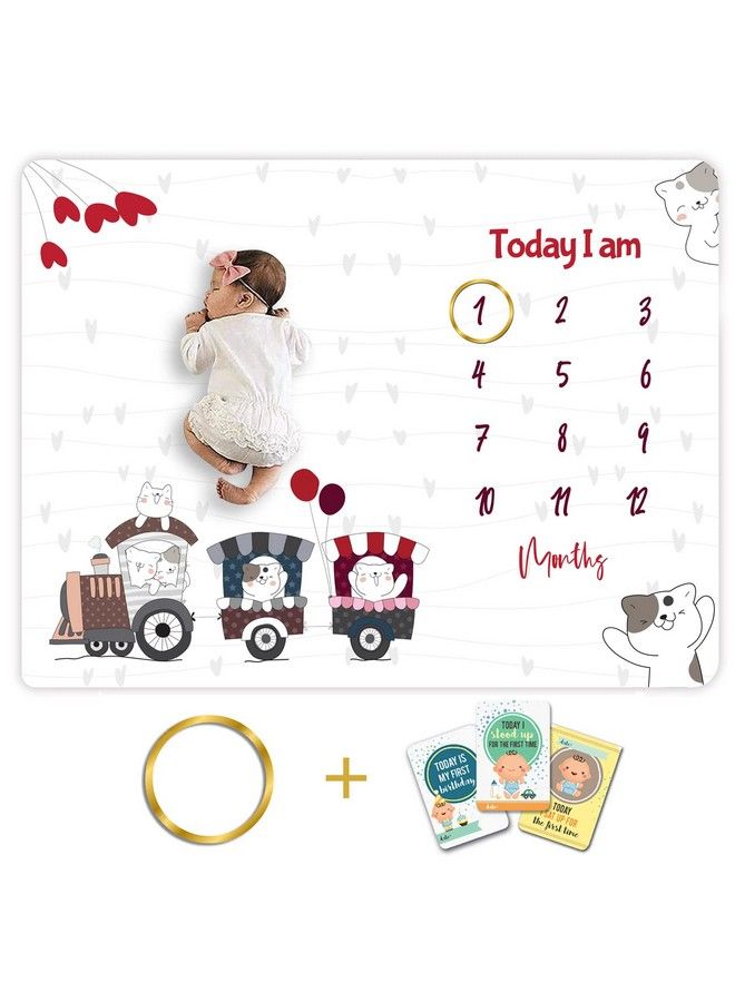 Custom Catch Monthly Milestone Blanket ; 1 To 12 Months ; Best For Newborn Boy & Girl Multicolor Cotton Skin Friendly - Image 2