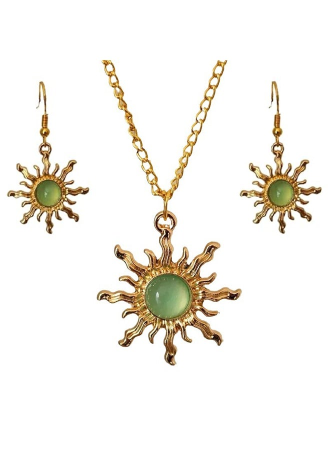 Lemon Boho Sun Necklace Earrings Set, Healing Nature Stone Crystal Necklace Gothic Jewelry Gift for Women Prom Party Outfit Accessories - Image 1