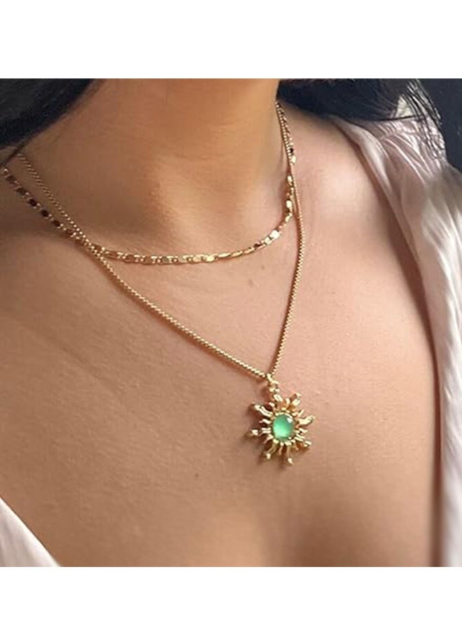 Lemon Boho Sun Necklace Earrings Set, Healing Nature Stone Crystal Necklace Gothic Jewelry Gift for Women Prom Party Outfit Accessories - Image 2