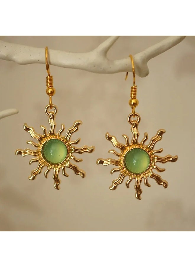 Lemon Boho Sun Necklace Earrings Set, Healing Nature Stone Crystal Necklace Gothic Jewelry Gift for Women Prom Party Outfit Accessories - Image 3