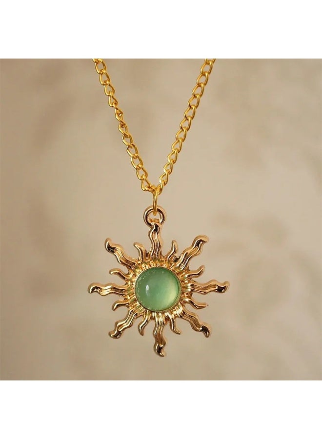 Lemon Boho Sun Necklace Earrings Set, Healing Nature Stone Crystal Necklace Gothic Jewelry Gift for Women Prom Party Outfit Accessories - Image 4