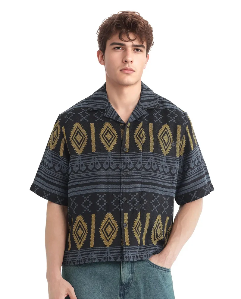 Rare Rabbit Men's Jacquard Boxy Fit Shirt