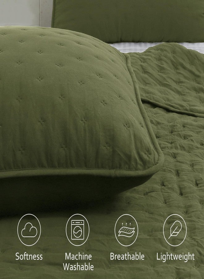 ROARINGWILD California Cal King Size Quilt Bedding Sets with 2 Pillow Shams, Green Olive Sage Oversized Lightweight Bedspread Coverlet, All Season, 3 Pieces, 118x106 inches - Image 4