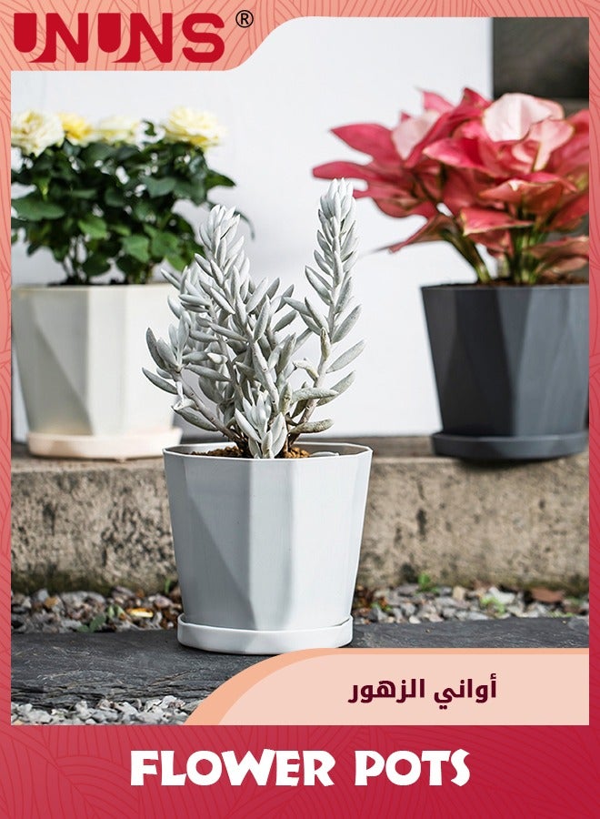 UNUNS أواني نباتات داخلية، مجموعة من 6 أواني زهور بلاستيكية، وعاء زراعة خارجي كبير مقاس 6.7 بوصة مع فتحات تصريف وصحون لأواني الحدائق  - Image 5