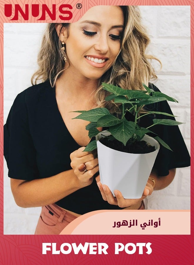 أواني نباتات داخلية، مجموعة من 6 أواني زهور بلاستيكية، وعاء زراعة خارجي كبير مقاس 6.7 بوصة مع فتحات تصريف وصحون لأواني الحدائق
