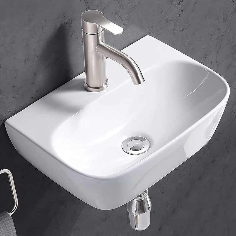 SYON Syon VEGA Premium Ceramic Table Top Wall Mount Wash Basin 17 inch x 12 inch  - Image 1