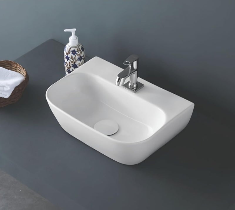SYON Syon VEGA Premium Ceramic Table Top Wall Mount Wash Basin 17 inch x 12 inch  - Image 3