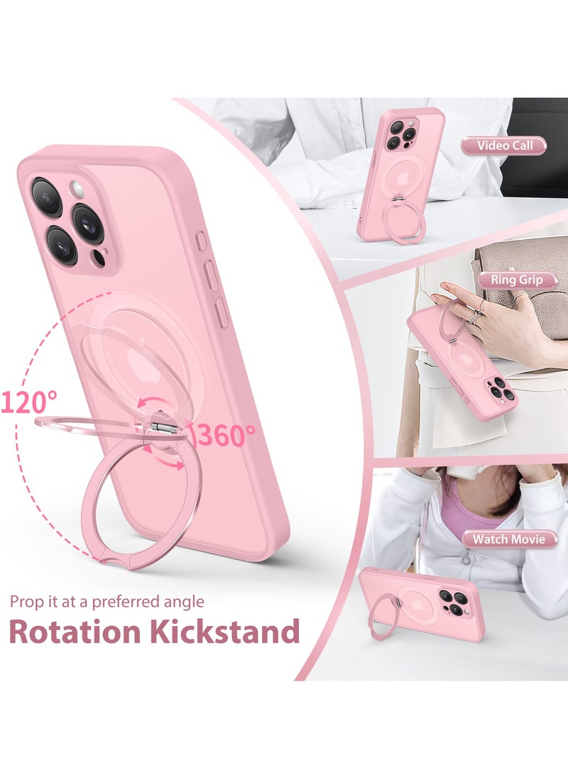 تونجيت جراب هاتف مغناطيسي لجهاز iPhone 14 بتصميم حامل غير مرئي دوار بزاوية 360°، هيكل كامل مقاوم للصدمات والسقوط، جراب حماية شفاف عالي المتانة، متوافق تمامًا مع MagSafe، باللون الوردي.  - Image 2