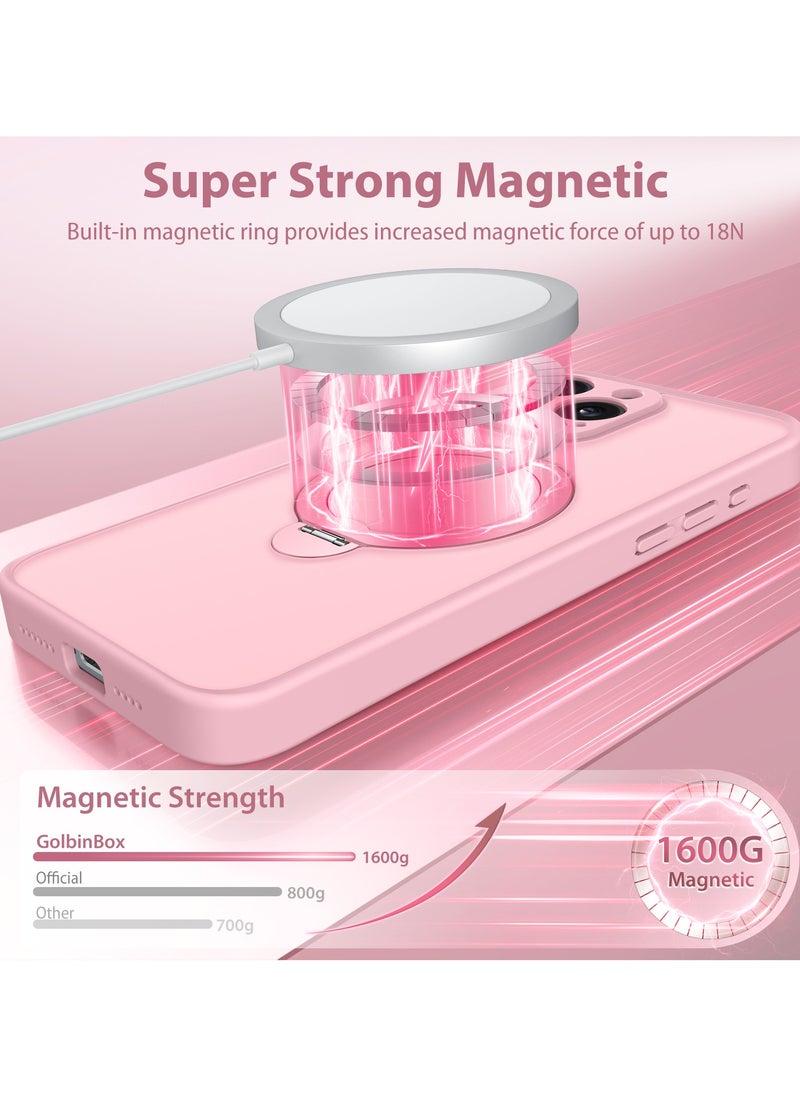 تونجيت جراب هاتف مغناطيسي لجهاز iPhone 14 بتصميم حامل غير مرئي دوار بزاوية 360°، هيكل كامل مقاوم للصدمات والسقوط، جراب حماية شفاف عالي المتانة، متوافق تمامًا مع MagSafe، باللون الوردي.  - Image 3