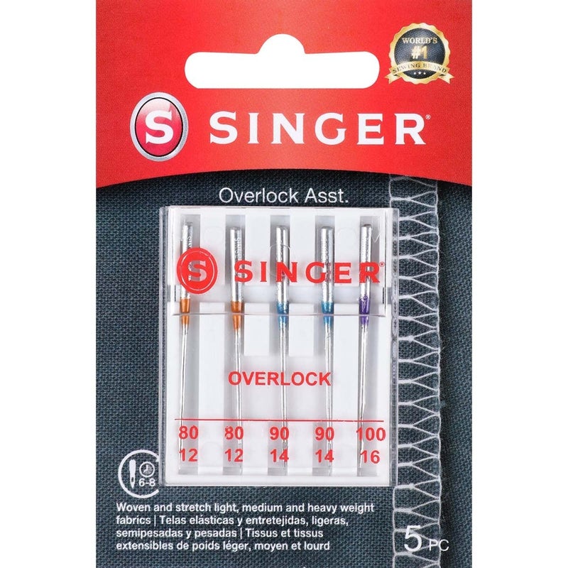 SINGER 04803 Regular Point Overlock Needles, 5-Count, Sizes 80/12, 90/14, 100/16 - Image 1