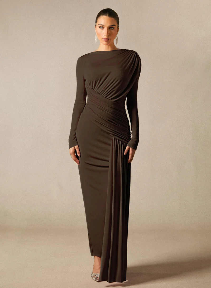 Sunfere Casey Asymmetric Ruched Bodice Maxi Dress