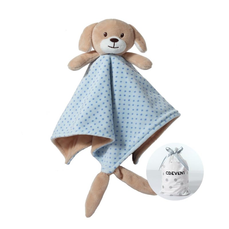 CREVENT Soft Plush Animal Face Security Blankets for Boys and Girls, Great Gifts for Birthday Baby Shower (Blue Dog) - Image 1