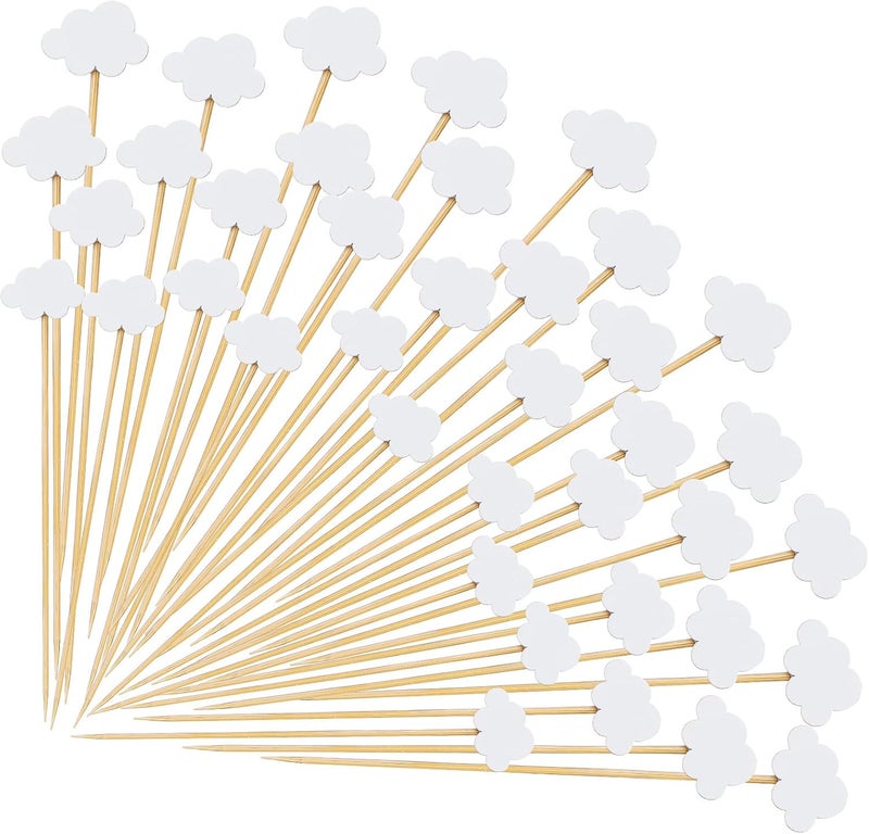 Queekay 100 Pcs White Cloud Cocktail Picks Cupcake Toppers Baby Shower Food Picks Appetizer Toothpicks Party Decoration Cocktail Sticks for Sandwich Hamburger Fruit - Image 1