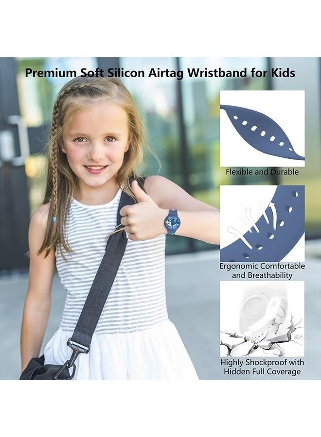 سمارت واتش سوار AirTag للأطفال، حامل Air Tag كرتوني لطيف مقاوم للماء مع غطاء كامل من السيليكون، ملحقات سوار معصم مخفية مضادة للضياع للأطفال (أزرق غامق) - Image 3