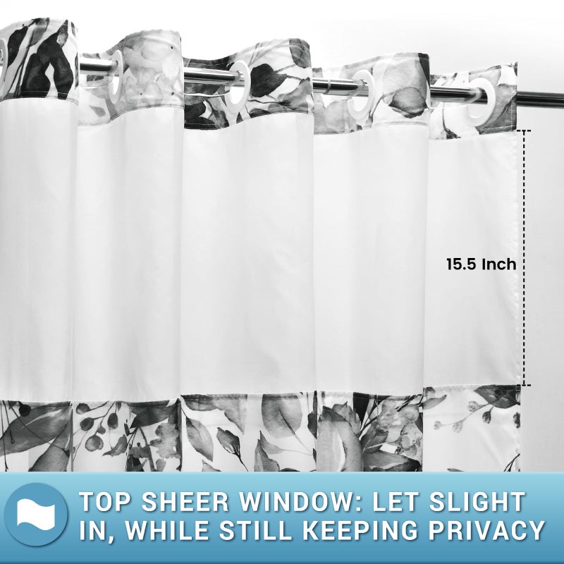 WITHLOC No Hook Shower Curtain with Snap in Liner - Eucalyptus Shower Curtain - Washable Waterproof Inner Liner, Plants Black Leaves Modern Shower Curtains - Machine Washable, 71 x 74 - Image 3