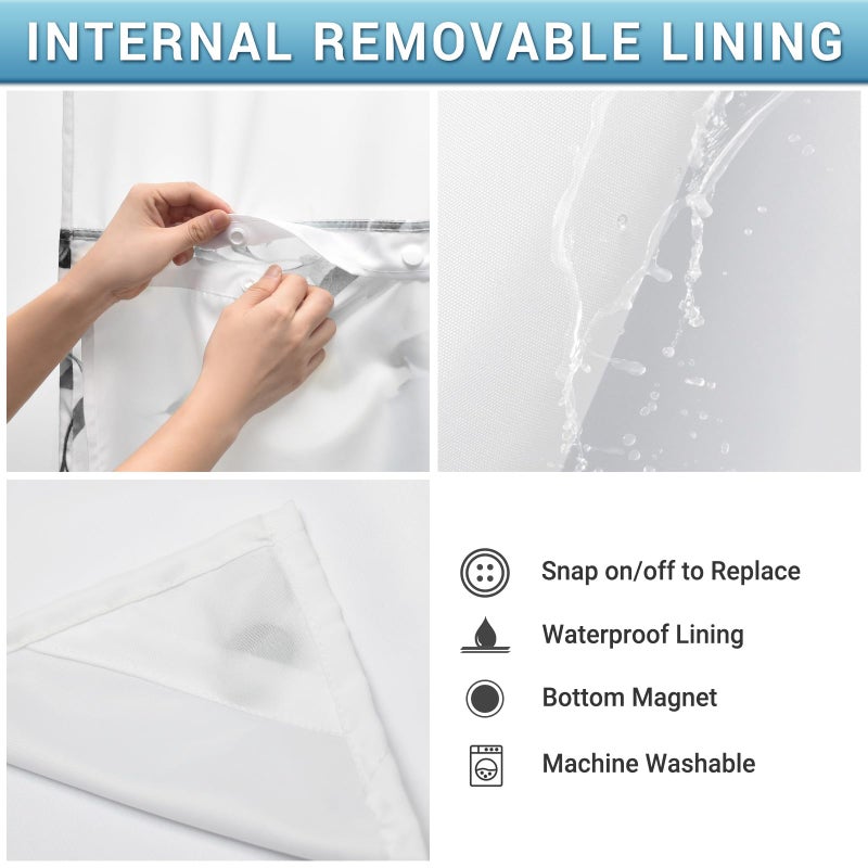 WITHLOC No Hook Shower Curtain with Snap in Liner - Eucalyptus Shower Curtain - Washable Waterproof Inner Liner, Plants Black Leaves Modern Shower Curtains - Machine Washable, 71 x 74 - Image 5