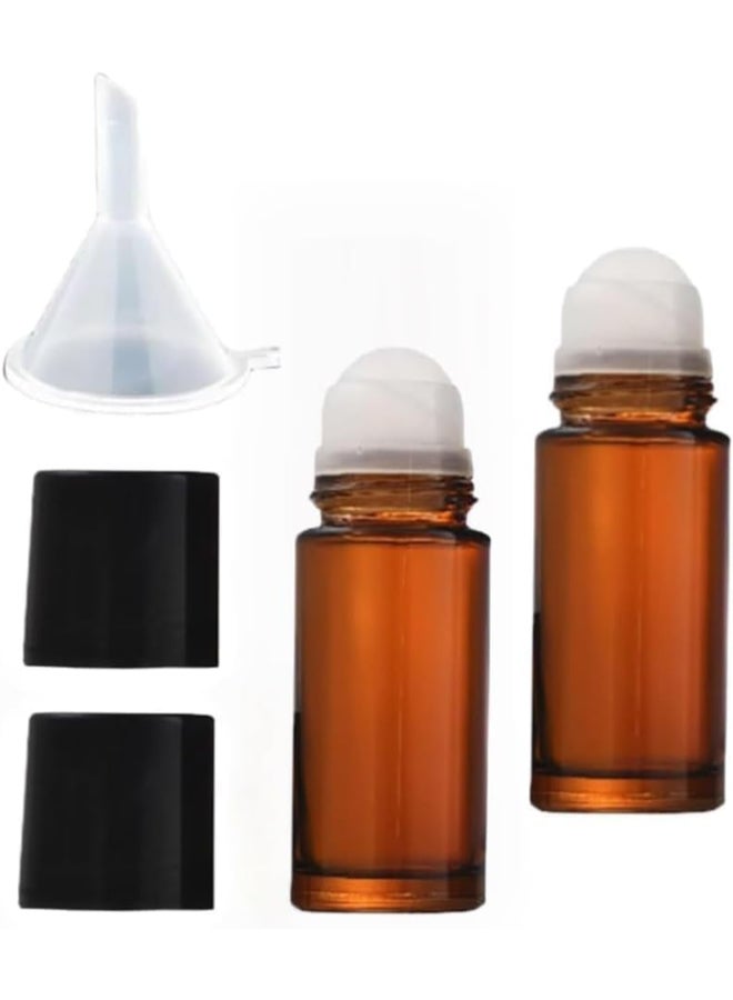 Zhuluck 2 Pcs 50ml Glass Empty Roller Bottles Deodorant Roll On Bottles Deodorant ContainersRoller ball container Empty Ball For Essential Oils Perfume Cosmetics - Image 1