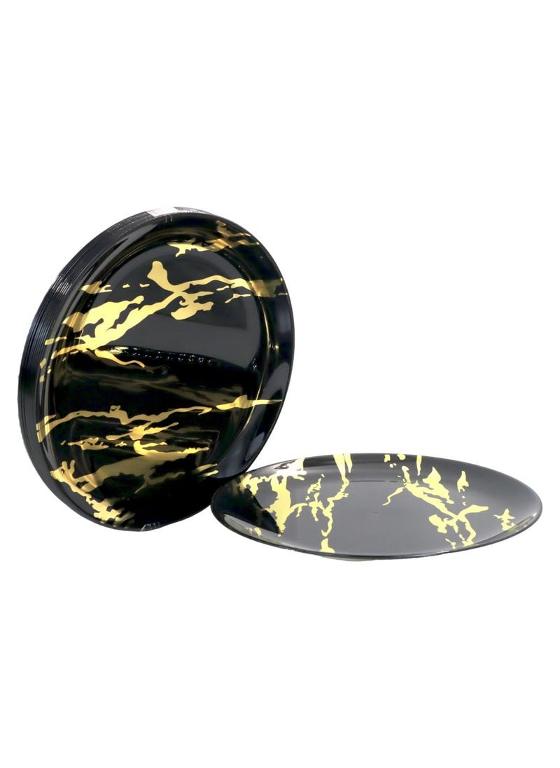 Sunny Your Bright Choice Disposable Plastic Plates Premium Marble Design Fancy Festive Party Set, 10 Pieces (Black With Gold)  - Image 1