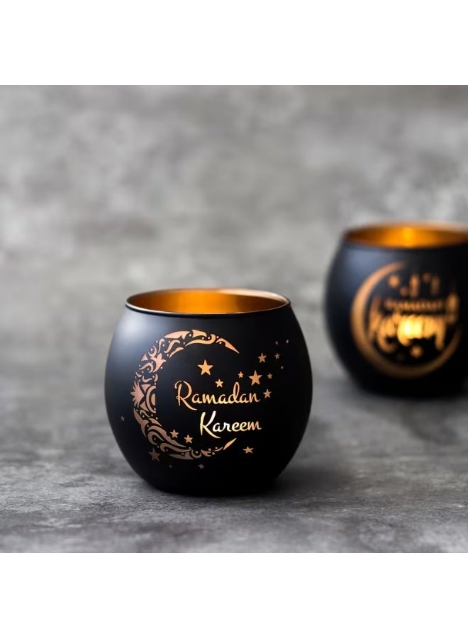 Neox زينة رمضان حامل شموع  ديكور رمضان قطعتان من حوامل الشموع الرمضانية الزجاجية العتيقة - طلاء لامع، تصميم إسلامي على شكل هلال ونجمة، ديكور عيد الفطر، لا تحتاج إلى كهرباء أو بطارية، مثالية لتزيين المنزل والحفلات - رمضان كريم (الشموع غير متضمنة) - Image 4
