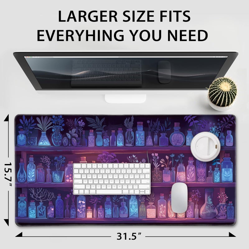 Mcapirivo Mystical Potion Bottles Gaming Mouse Pad 31.5"x15.7"ï½œXXL Desk Mat, Non-Slip Rubber Base & Stitched Edges - Extended Waterproof Mousepad for PC/Laptop/Office/Home Decor - Image 4