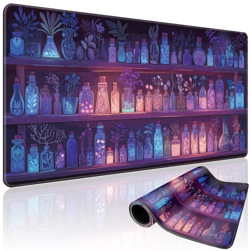 Mcapirivo Mystical Potion Bottles Gaming Mouse Pad 31.5"x15.7"ï½œXXL Desk Mat, Non-Slip Rubber Base & Stitched Edges - Extended Waterproof Mousepad for PC/Laptop/Office/Home Decor - Image 1