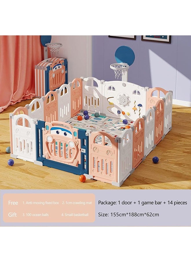 Beauenty 16 Panel Baby Playpen 1.5 * 1.8M Indoor Kids Safety Activity Center Foldable Baby Fence Kid Play Yard with Safety Lock Gate  Portable for Children from 10 Months to 6 Years Old (Pink)  - Image 2