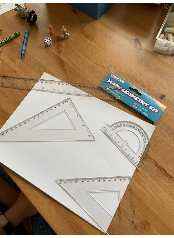 Channie's Math Ruler Kit Geometry Set - High School Supplies with 12 Inch Ruler, 180° Protractor, 45° and 30°/60° Triangles - Clear Drafting Tools for Elementary, Middle, and High School Students - Image 2