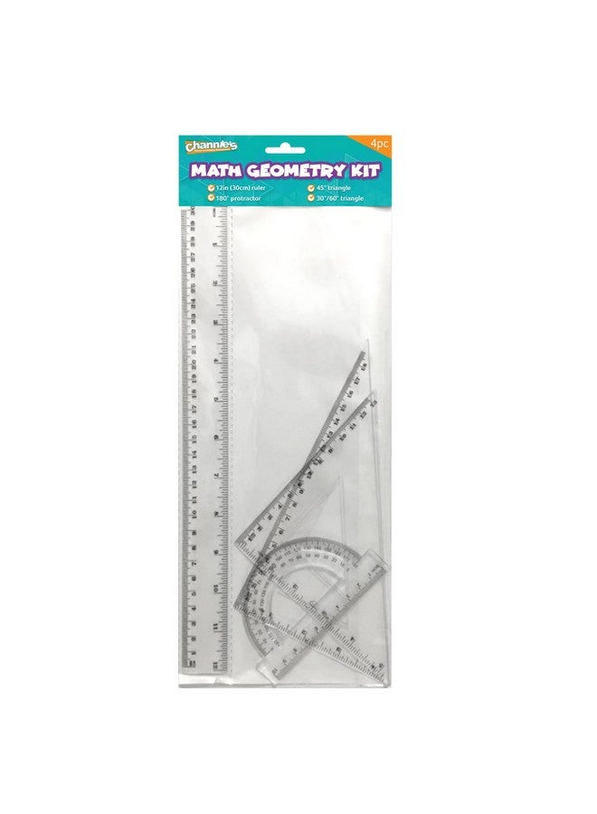 Channie's Math Ruler Kit Geometry Set - High School Supplies with 12 Inch Ruler, 180° Protractor, 45° and 30°/60° Triangles - Clear Drafting Tools for Elementary, Middle, and High School Students - Image 1