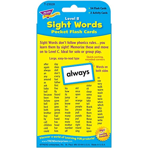Trend Enterprises: Sight Words Level B Pocket Flash Cards, Great for Skill Building and Test Prep, 56 Two-Sided Cards Included, 108 Commonly-Used Words, for Ages 5 and Up - Image 3