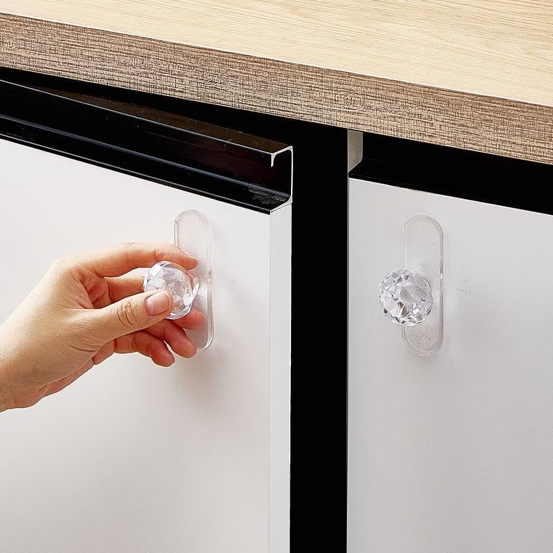 ZEBROC ABS Plastic 8 Pcs Punchfree Crystal Drawer Handle SelfAdhesive Acrylic Transparent Cabinet Wardrobe Furniture Pulls Hooks Rectangle Pack Of 8 Pink - Image 3