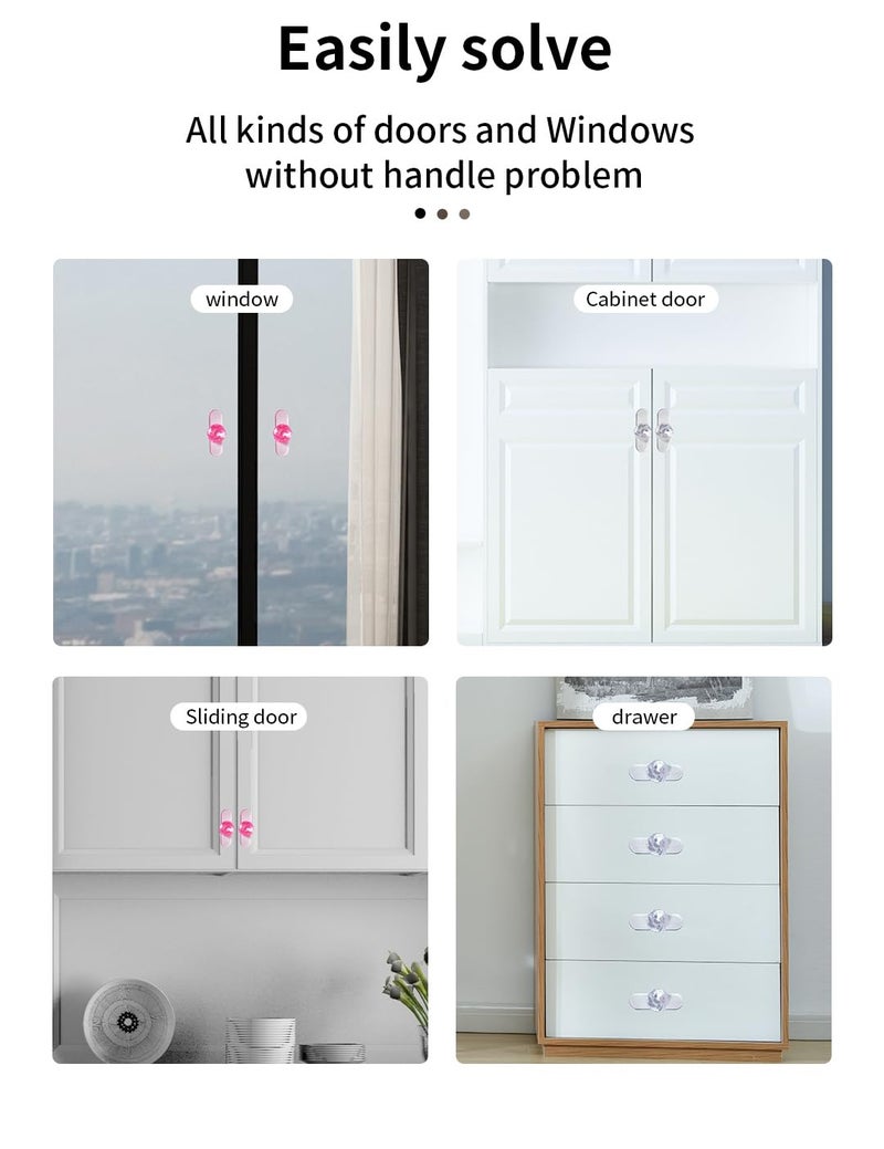 ZEBROC ABS Plastic 8 Pcs Punchfree Crystal Drawer Handle SelfAdhesive Acrylic Transparent Cabinet Wardrobe Furniture Pulls Hooks Rectangle Pack Of 8 Pink - Image 5