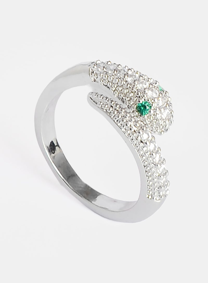 Akher el Ankoud Women'S Open Ring With A Coiled Snake Design, Adorned With Sparkling Zircon Stones And Green Eyes. - Image 1